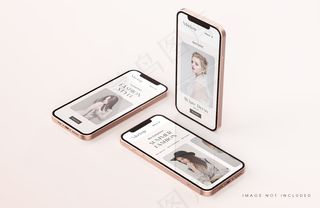 红色和金色手机屏幕实物模型样机与手机app移动应用程序app演示模板