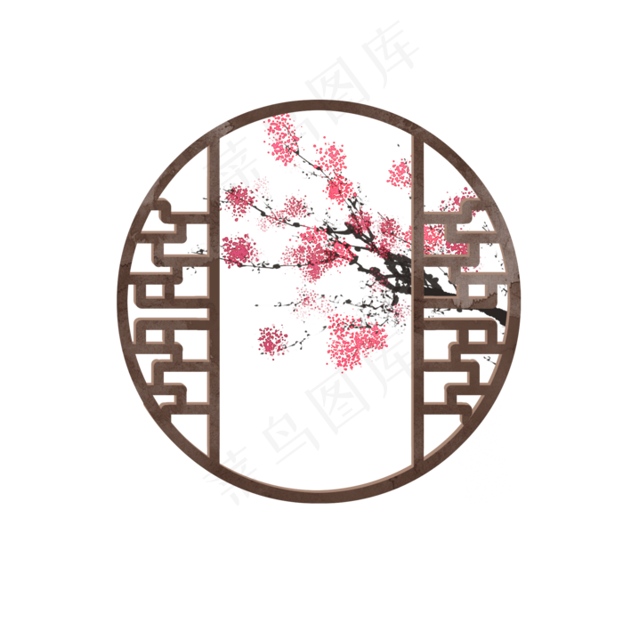 中国风木窗户梅花装饰(2000X2000(DPI:300))psd模版下载