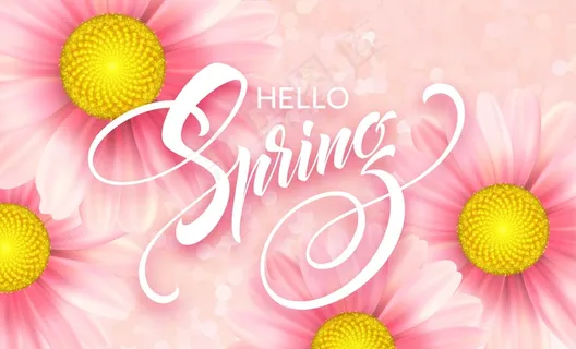 雏菊花背景和问候春天的字母。插图