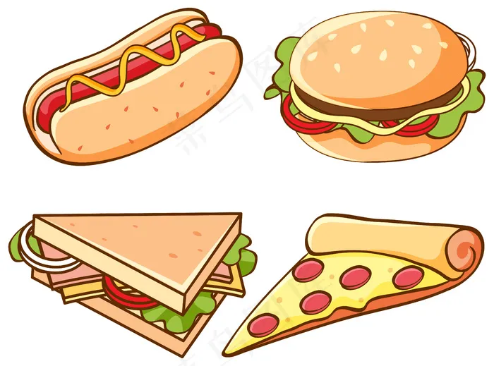 一套白色背景的垃圾食品eps,ai矢量模版下载