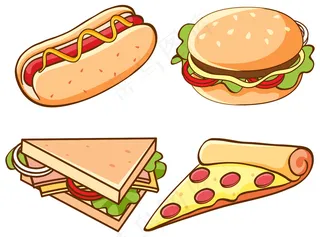 一套白色背景的垃圾食品