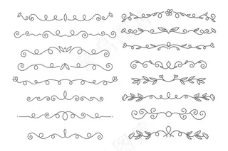 白色背景上的手绘装饰分隔线系列