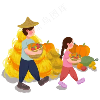 秋季大丰收瓜果蔬菜父女温馨劳动