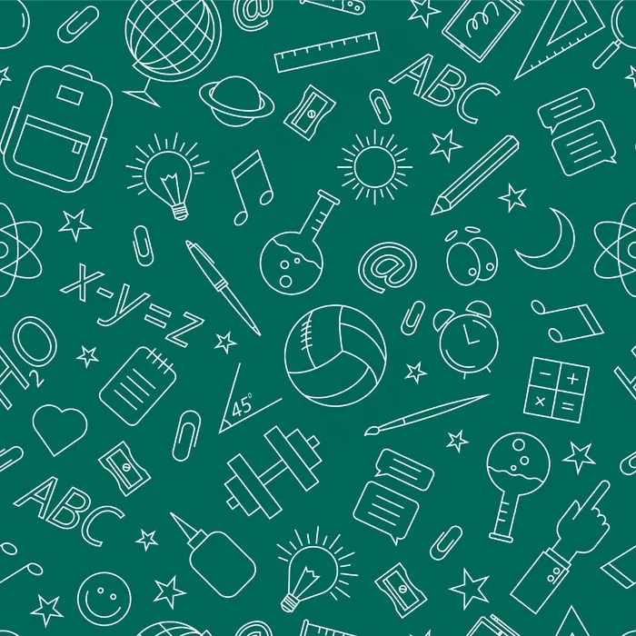 学校涂鸦图案。绿色背景上的矢量图。eps,ai矢量模版下载