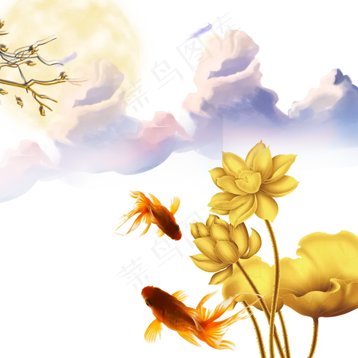 金色荷花鲤鱼中秋节装饰中秋psd模版下载