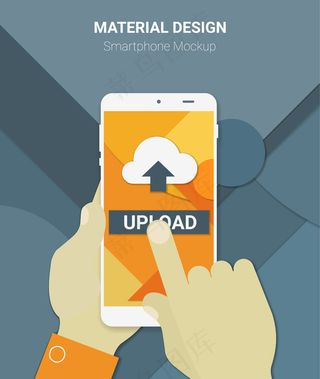 材料设计手持移动设备上传应用程序app，在时尚的材料背景