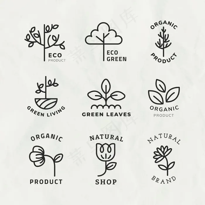 Line eco徽标模板，用于带有文本集的品牌eps,ai矢量模版下载