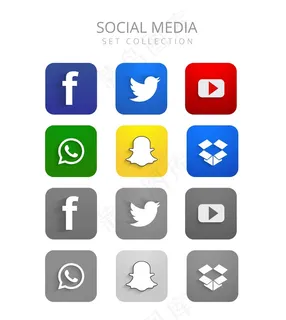 美丽多彩的社交媒体图标集矢量