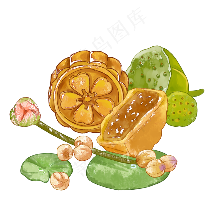 中秋月饼水彩(2000X2000(DPI:299))psd模版下载