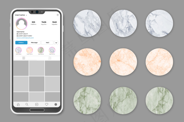 Instagram大理石故事Hilligts系列eps,ai矢量模版下载