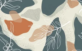 带有抽象花朵和叶子的无缝图案。