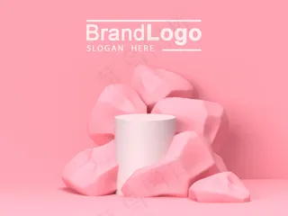 粉红色粉彩产品站在背景上。抽象最小几何概念。三维渲染