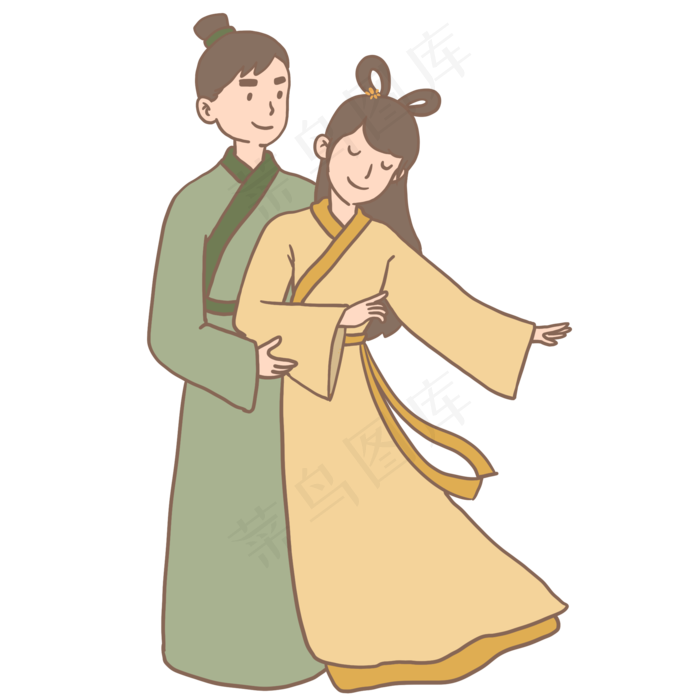 七夕情人节甜蜜情侣插画免抠元素