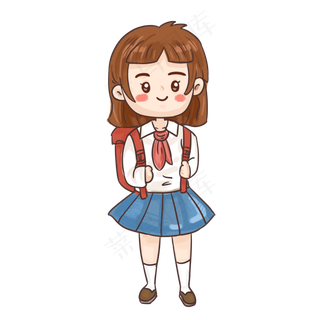 中小学生开学女同学手绘卡通人物