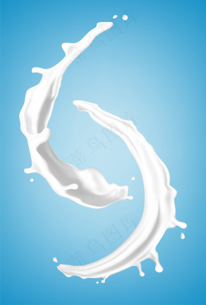 牛奶溅在蓝色背景上。天然乳制品，酸奶或奶油飞溅。写实插图