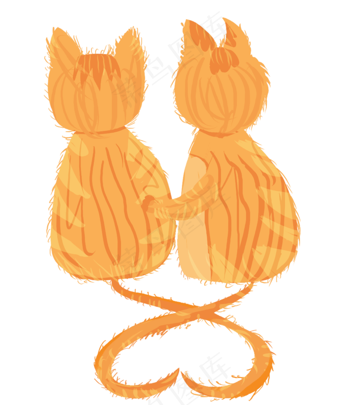 卡通粉色浪漫七夕情人节猫咪看日