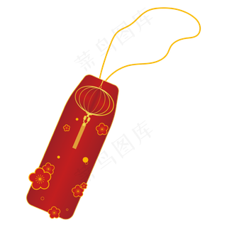 中式红梅灯笼红金喜庆书签