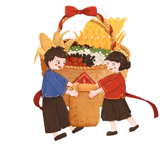 秋季五谷丰收抬运粮食欢庆的人物