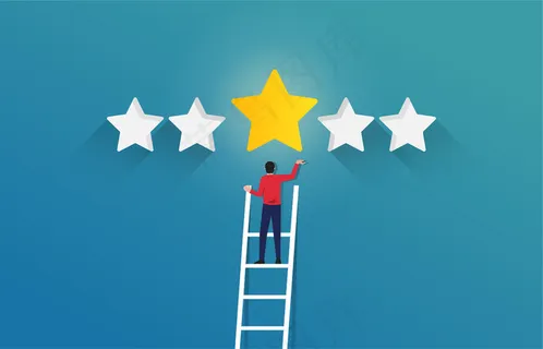 成功的商人在*上到达明星插画。事业成功的象征。