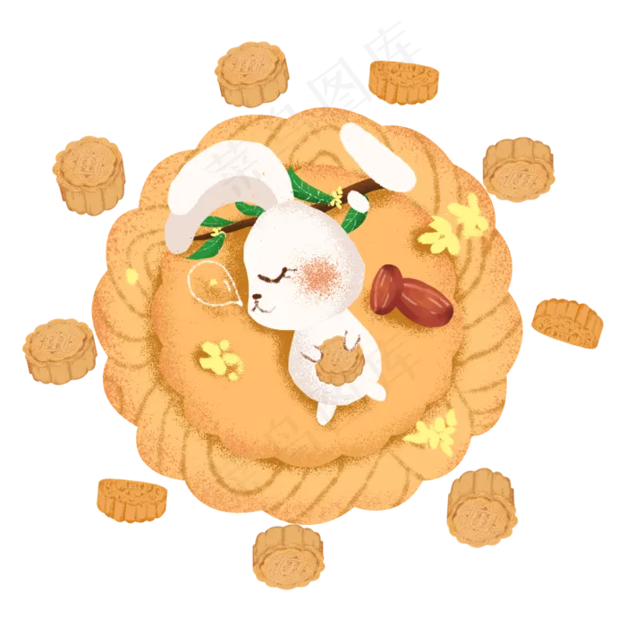 中秋节月兔睡觉梦见吃月饼(3543X4724(DPI:150))psd模版下载