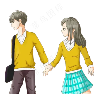 卡通人物手牵手情侣浪漫情侣情人