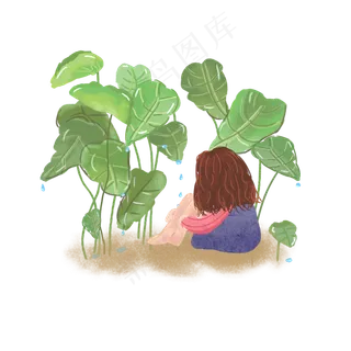 二十四节气之白露女孩人物植物绿