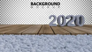 3d渲染2020的实物模型样机背景放置在白岩花园的木板上