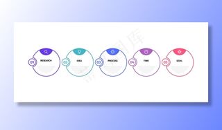 带有选项或步骤的业务流程信息图模板。细线。插图。