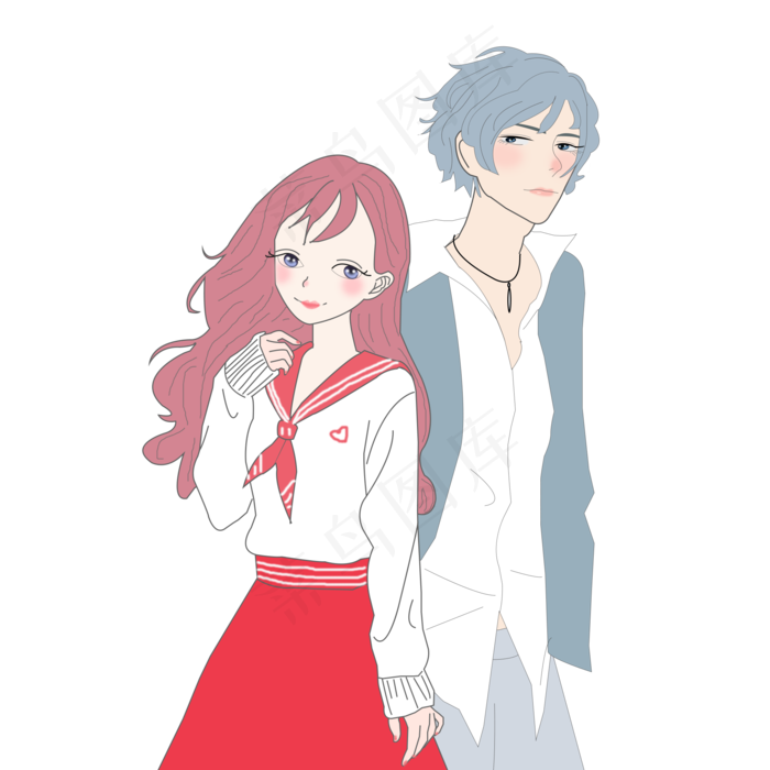 七夕情人节情侣插画PNG