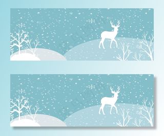 蓝绿色文艺清新冬季卡通平面banner