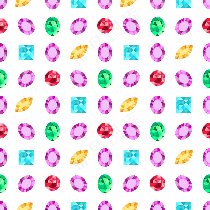 钻石或亮片无缝图案。宝石图案。插图。平面设计宝石。白色背景上孤立的明亮宝石。