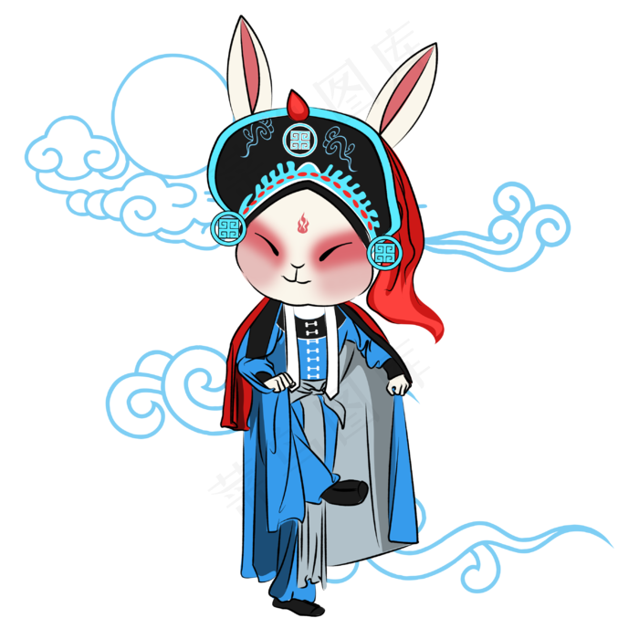 中秋节蓝黑色Q版京剧兔爷(3000X3000(DPI:300))psd模版下载