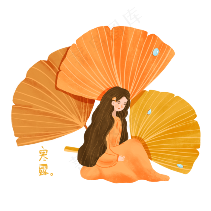 寒露黄色银杏叶和女孩