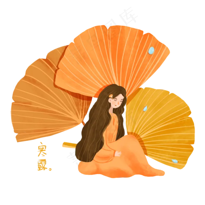 寒露黄色银杏叶和女孩(2000X2000(DPI:132))psd模版下载