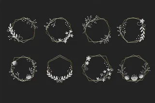 金色多边形镜框，花朵优雅