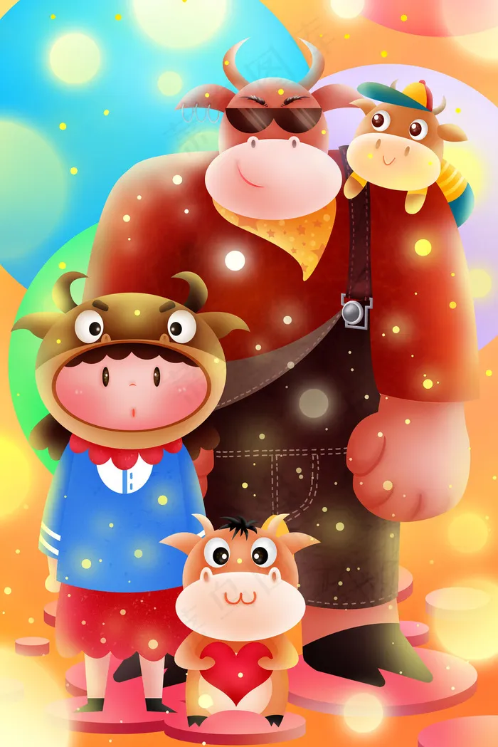牛年大聚会一家团聚新年新春佳节(3545*5315px 300 dpi )psd模版下载