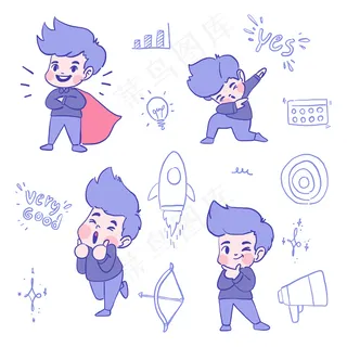 一组情绪和表情各异的男孩