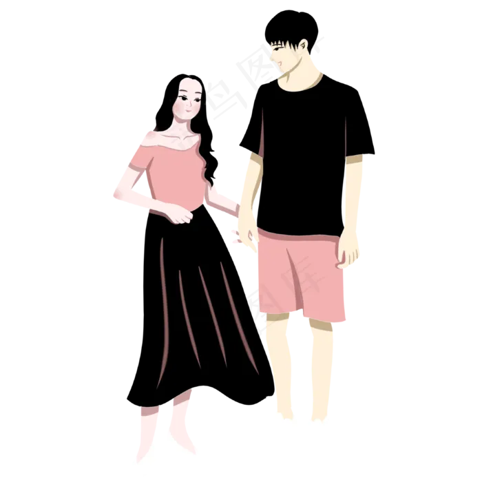 手绘矢量情人节七夕节牵手情侣(3000X3000(DPI:762))psd模版下载