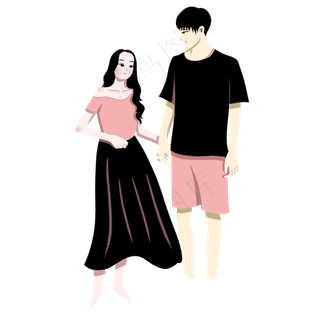 手绘矢量情人节七夕节牵手情侣