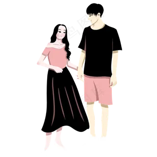 手绘矢量情人节七夕节牵手情侣