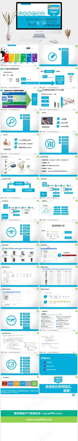 青色白色营销PPT模板预览图