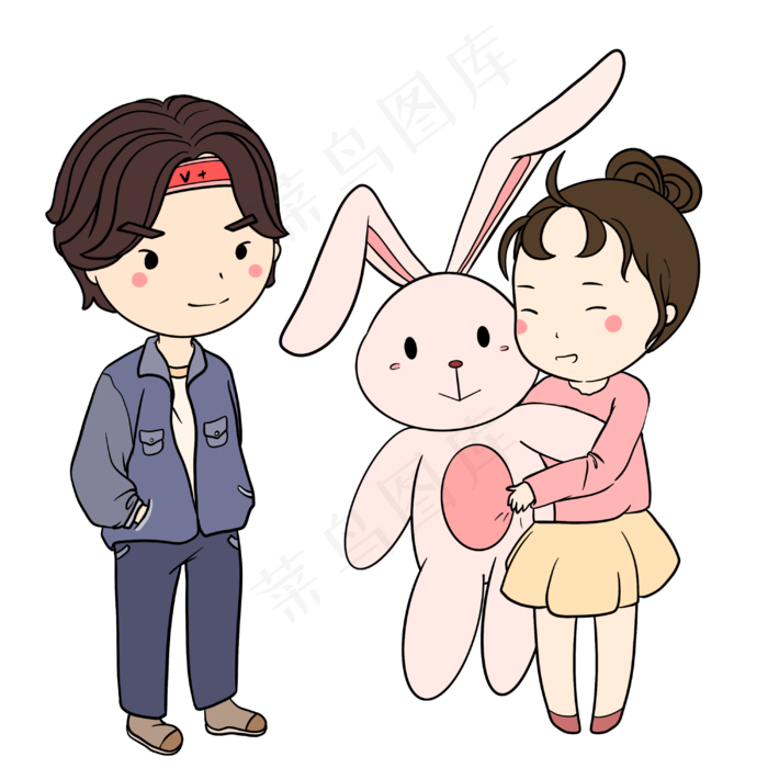 浪漫情人节小女生收到礼物手绘插