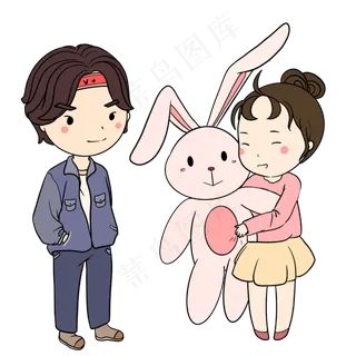 浪漫情人节小女生收到礼物手绘插