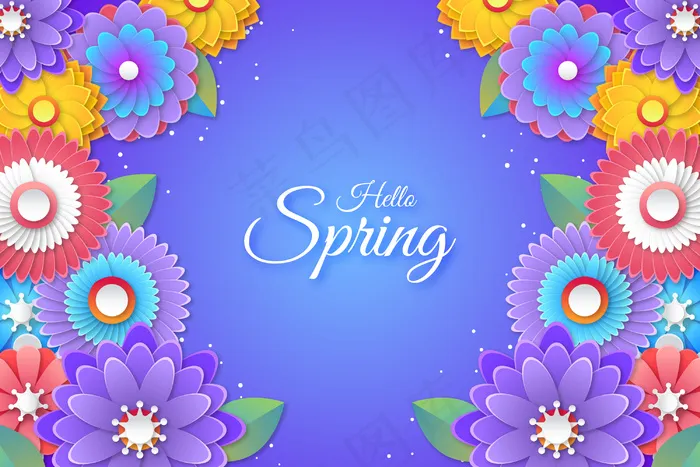 彩色hello spring字体，纸质背景eps,ai矢量模版下载
