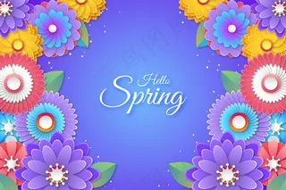 彩色hello spring字体，纸质背景