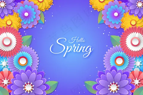 彩色hello spring字体,纸质背景 彩色hello spring字体,纸质背景