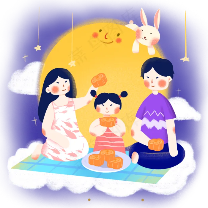 中秋温馨赏月八月十五吃月饼(3500X3500(DPI:300))psd模版下载