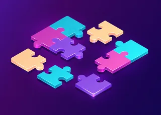 紫色背景上的等距拼图