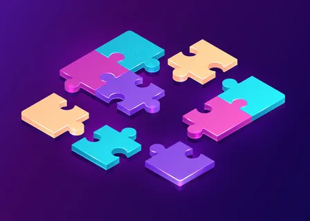紫色背景上的等距拼图 紫色背景上的等距拼图