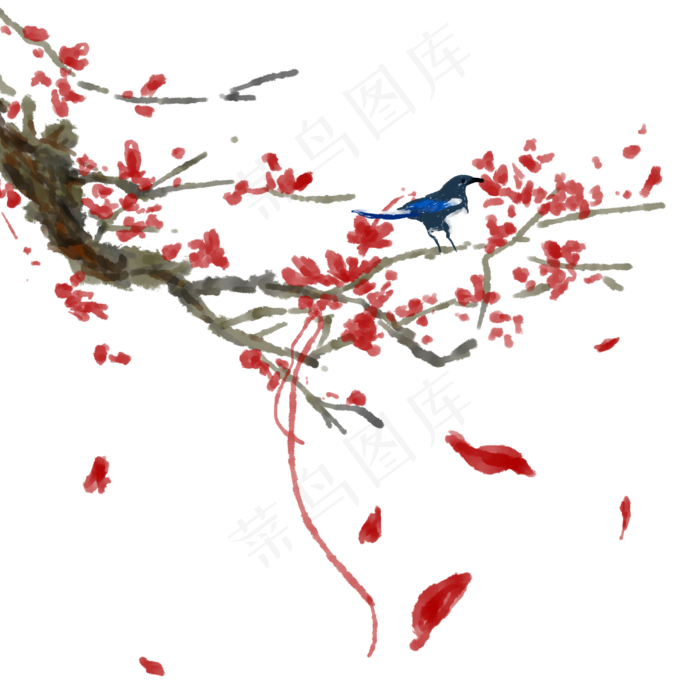 冬天腊梅红色雀上枝头丝带(3000X3000(DPI:300))psd模版下载